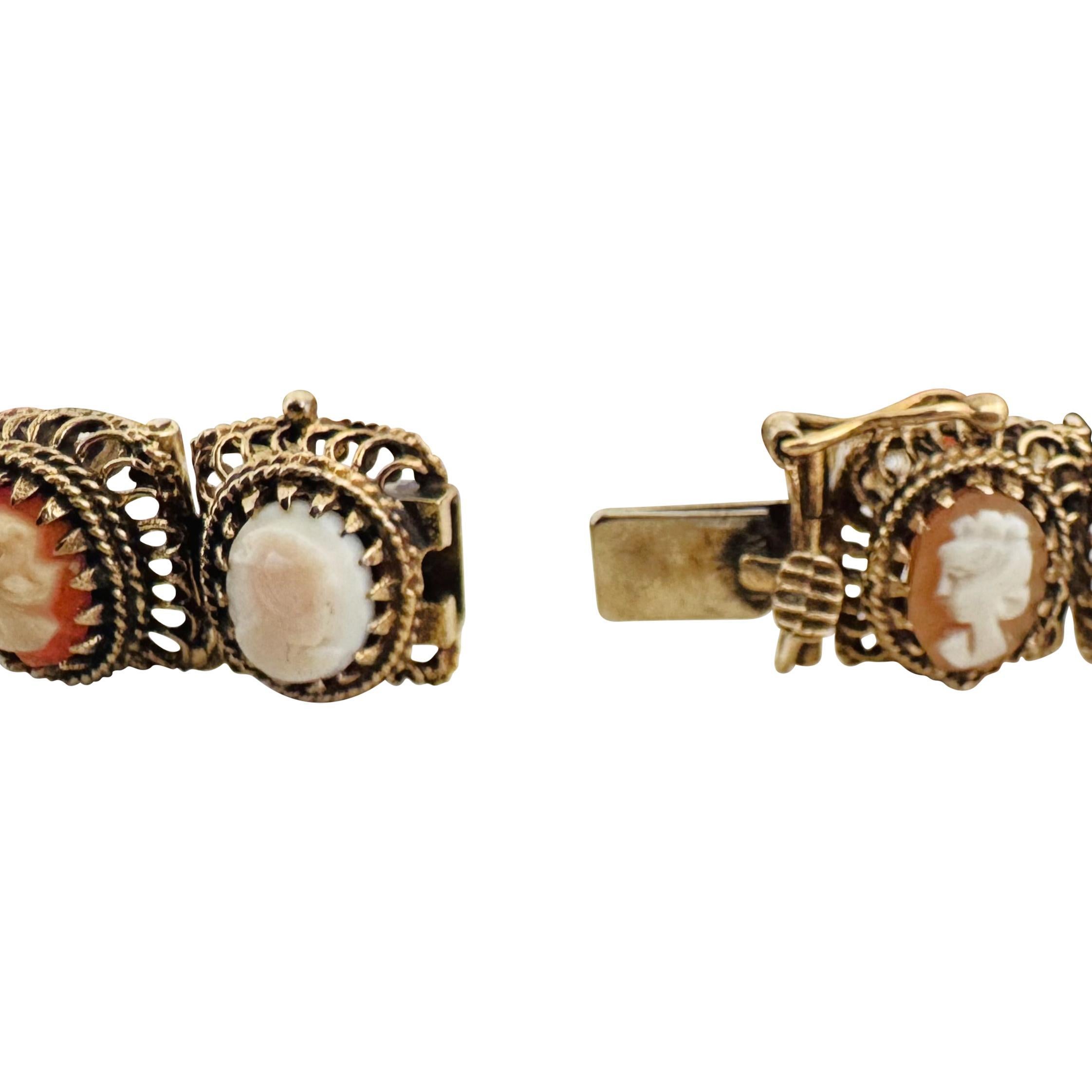 14k Yellow Gold 33.7g Solid Heavy Vintage Cameo Link Bracelet 7.25