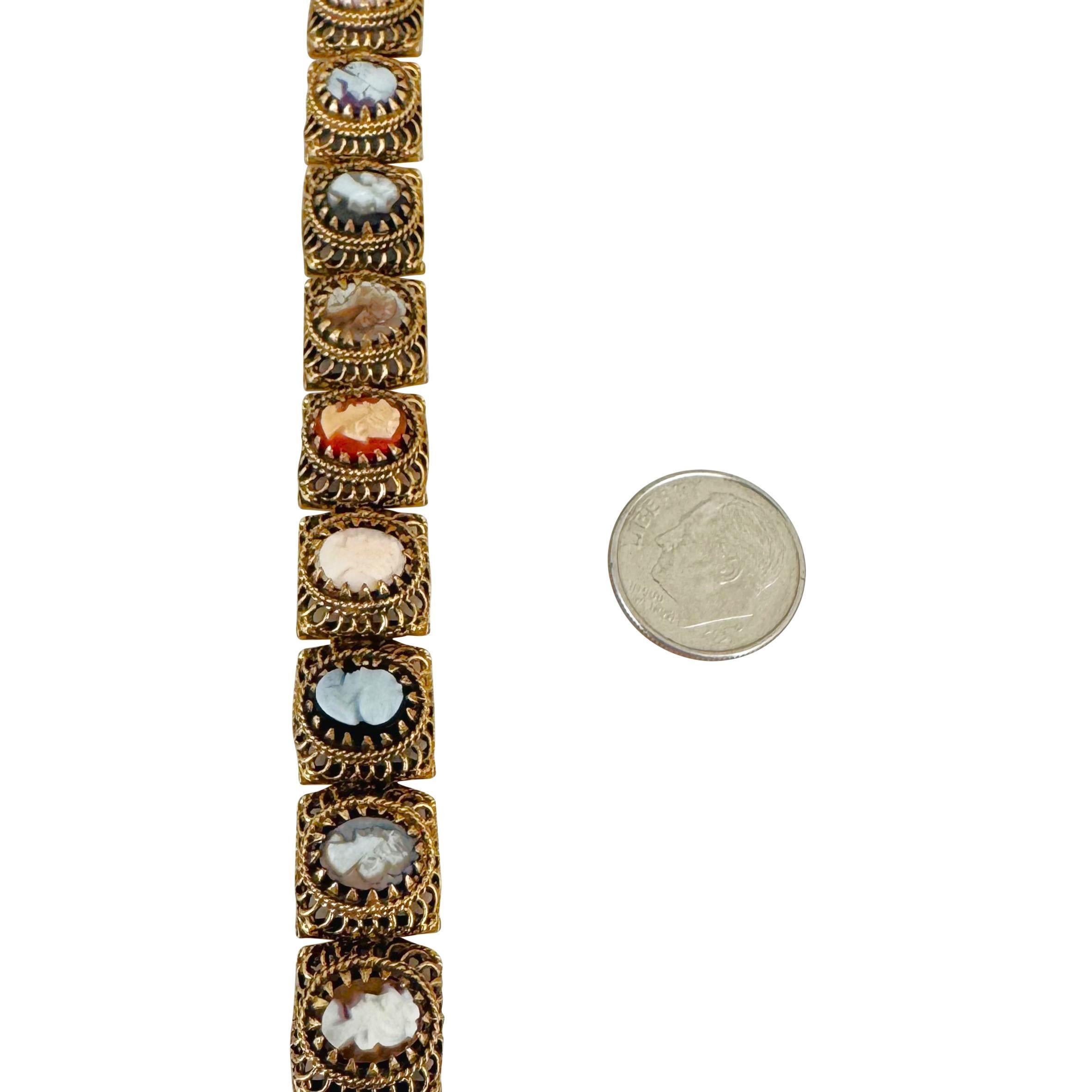 14k Yellow Gold 33.7g Solid Heavy Vintage Cameo Link Bracelet 7.25