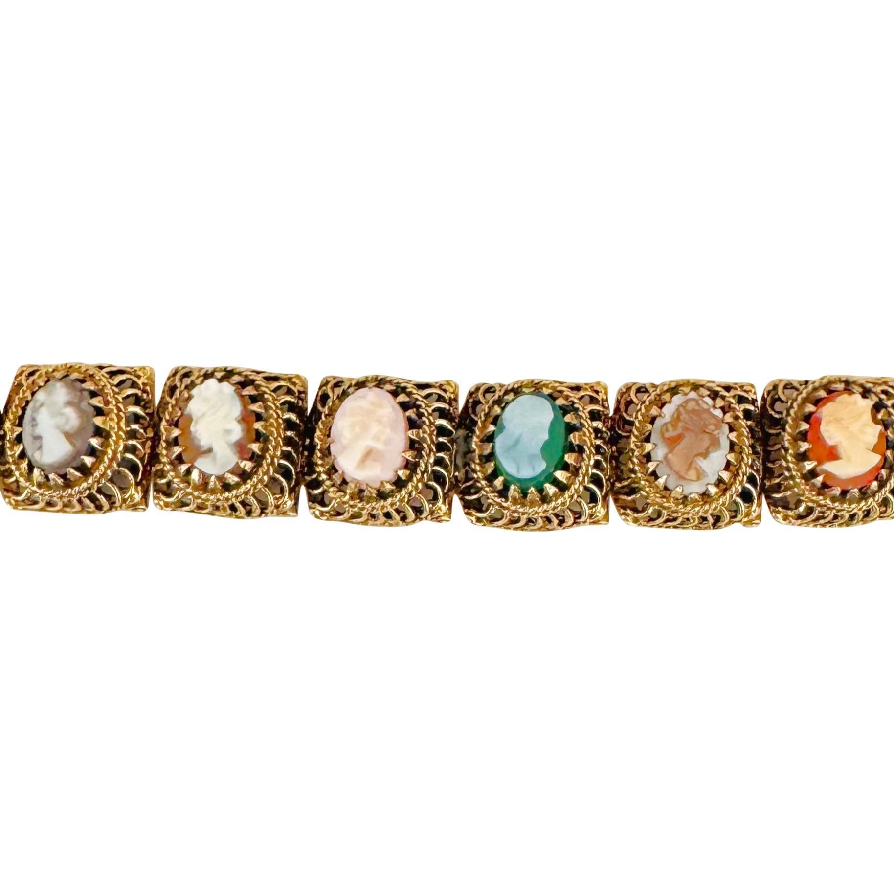 14k Yellow Gold 33.7g Solid Heavy Vintage Cameo Link Bracelet 7.25