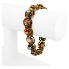 Bracciale in oro giallo 14k 33,7g solido e pesante A Link con cammeo d'epoca, 7,25".