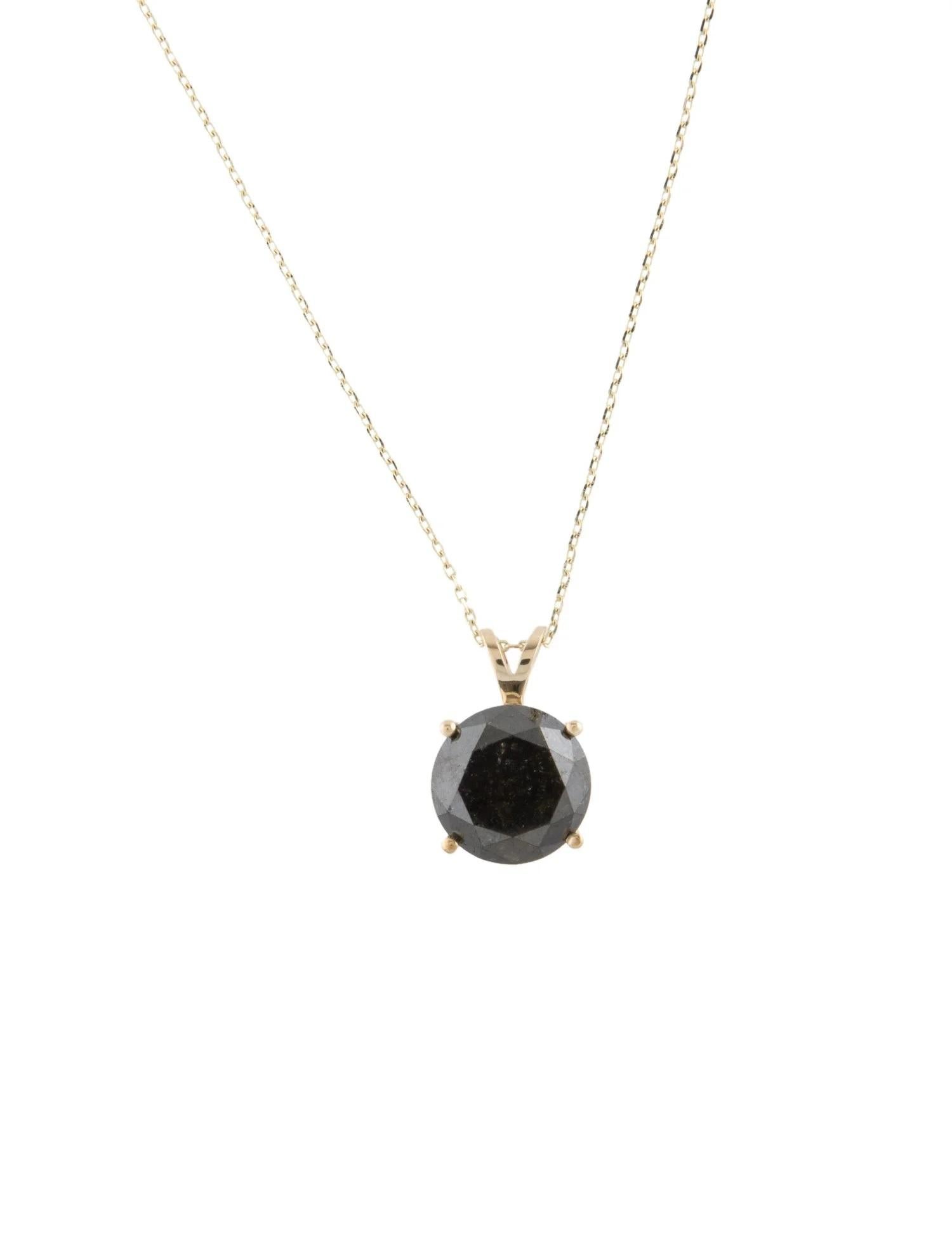 Round Cut 14K Yellow Gold 3.38ct Black Diamond Solitaire Pendant Necklace For Sale