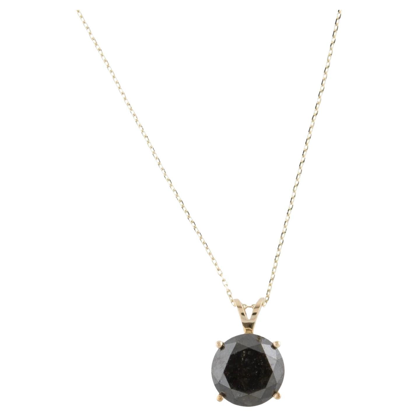 14K Yellow Gold 3.38ct Black Diamond Solitaire Pendant Necklace  