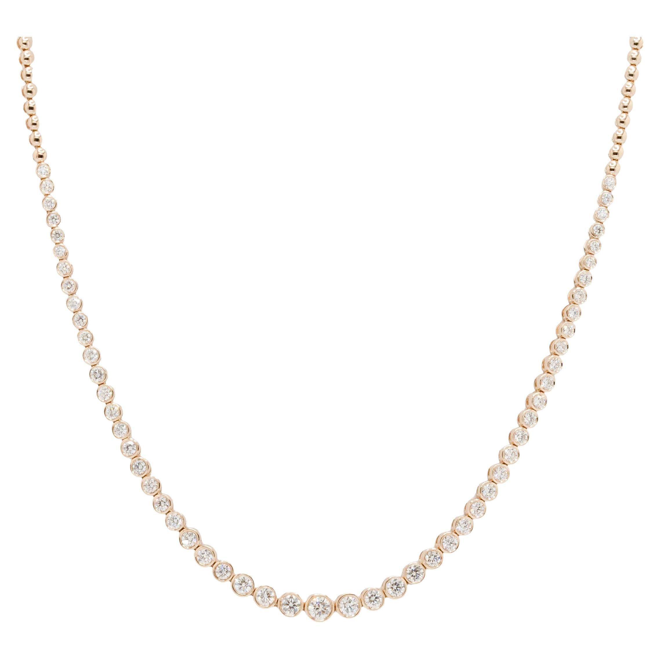 14k Yellow Gold Round Bezel Brilliant Natural Diamond Tennis Necklace