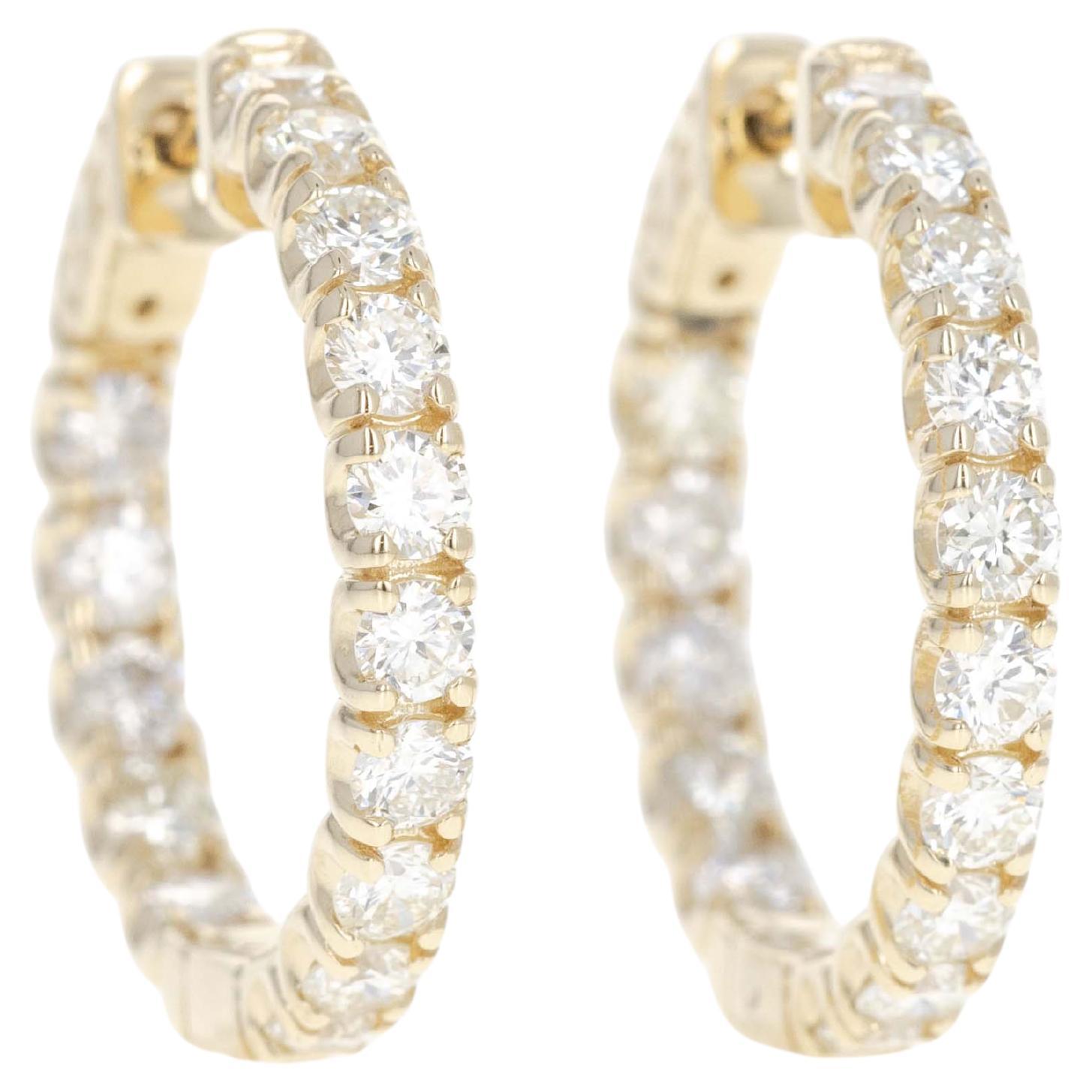 14K Yellow Gold 3.42 Carat Round Diamond Inside-Out Round Hoop Earrings