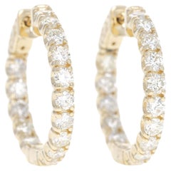 14K Yellow Gold 3.42 Carat Round Diamond Inside-Out Round Hoop Earrings