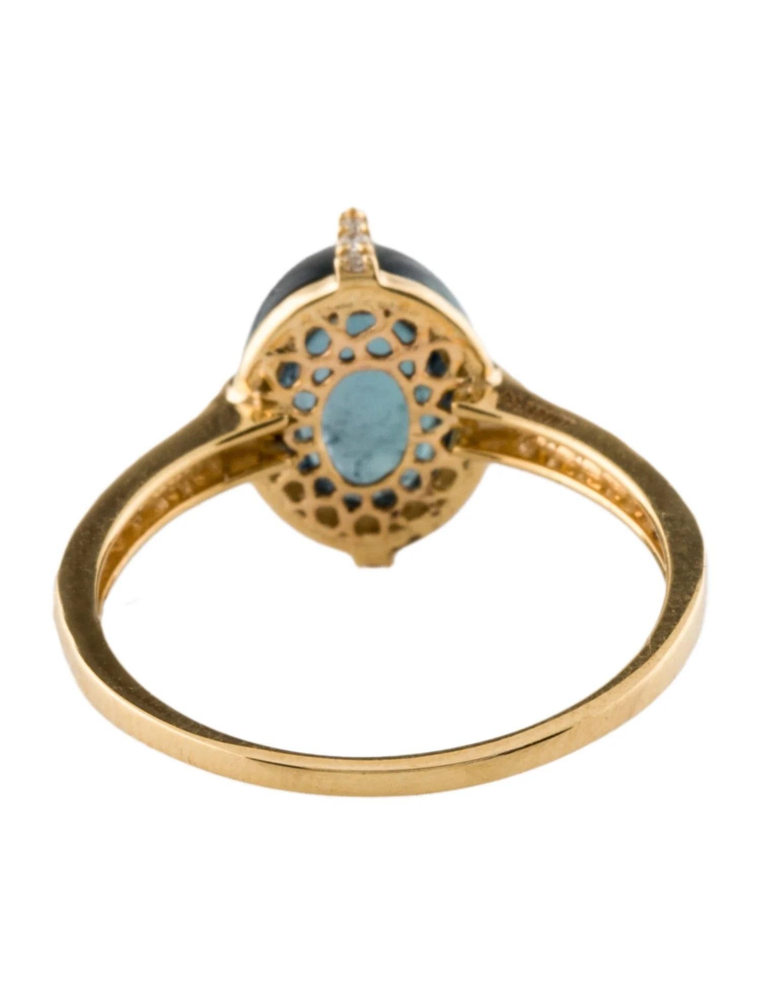 Taille cabochon Bague cocktail en or jaune 14 carats, tourmaline bleue de 3,42 carats et diamants, taille 7 en vente