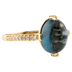 14K Yellow Gold 3.42ct Blue Tourmaline & Diamond Cocktail Ring, Size 7