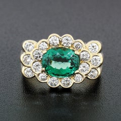 14K Yellow Gold 3.42ctw Sideways Oval Tourmaline Solitaire Diamond Cocktail Ring
