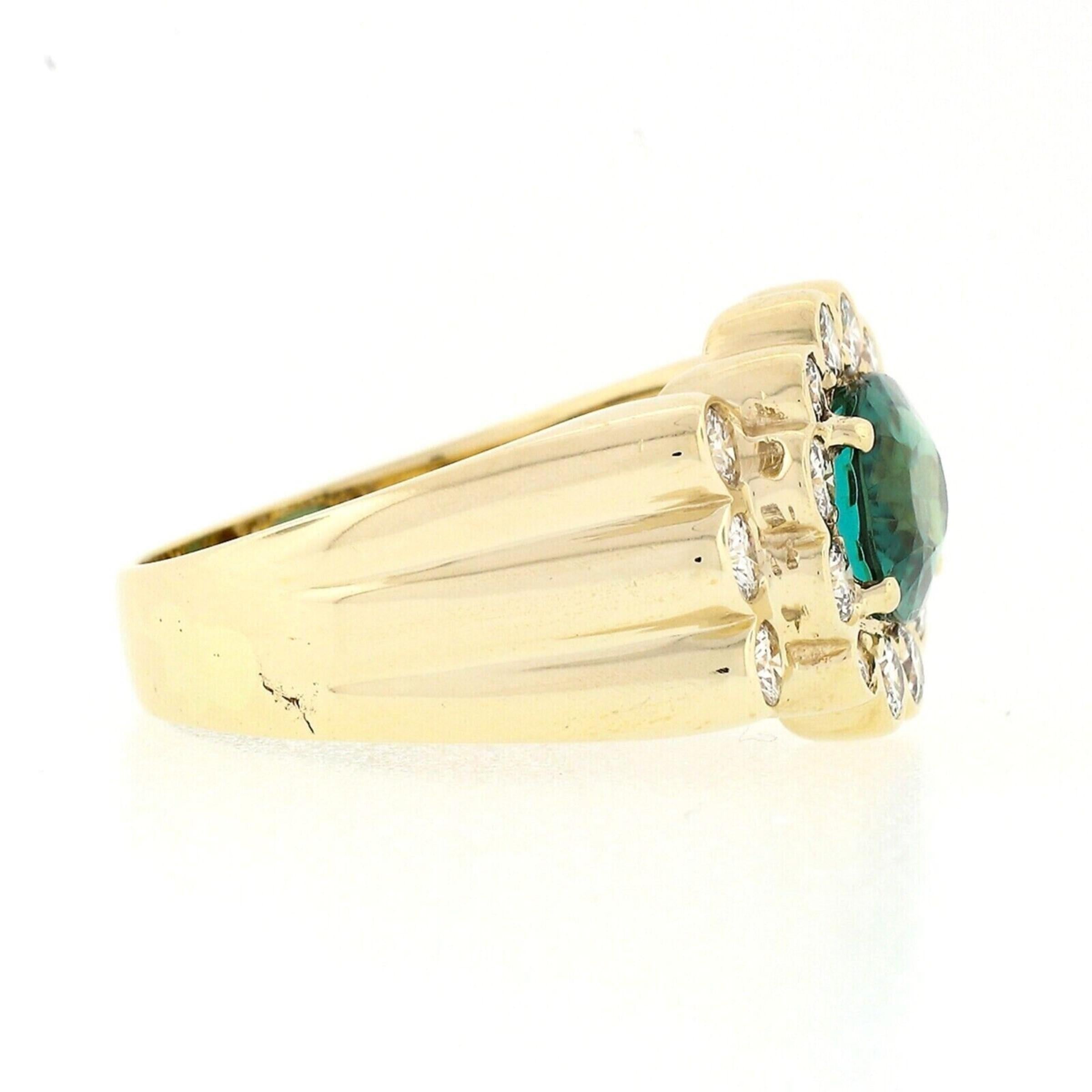 14K Yellow Gold 3.42ctw Sideways Oval Tourmaline Solitaire Diamond Cocktail Ring In Good Condition For Sale In Montclair, NJ