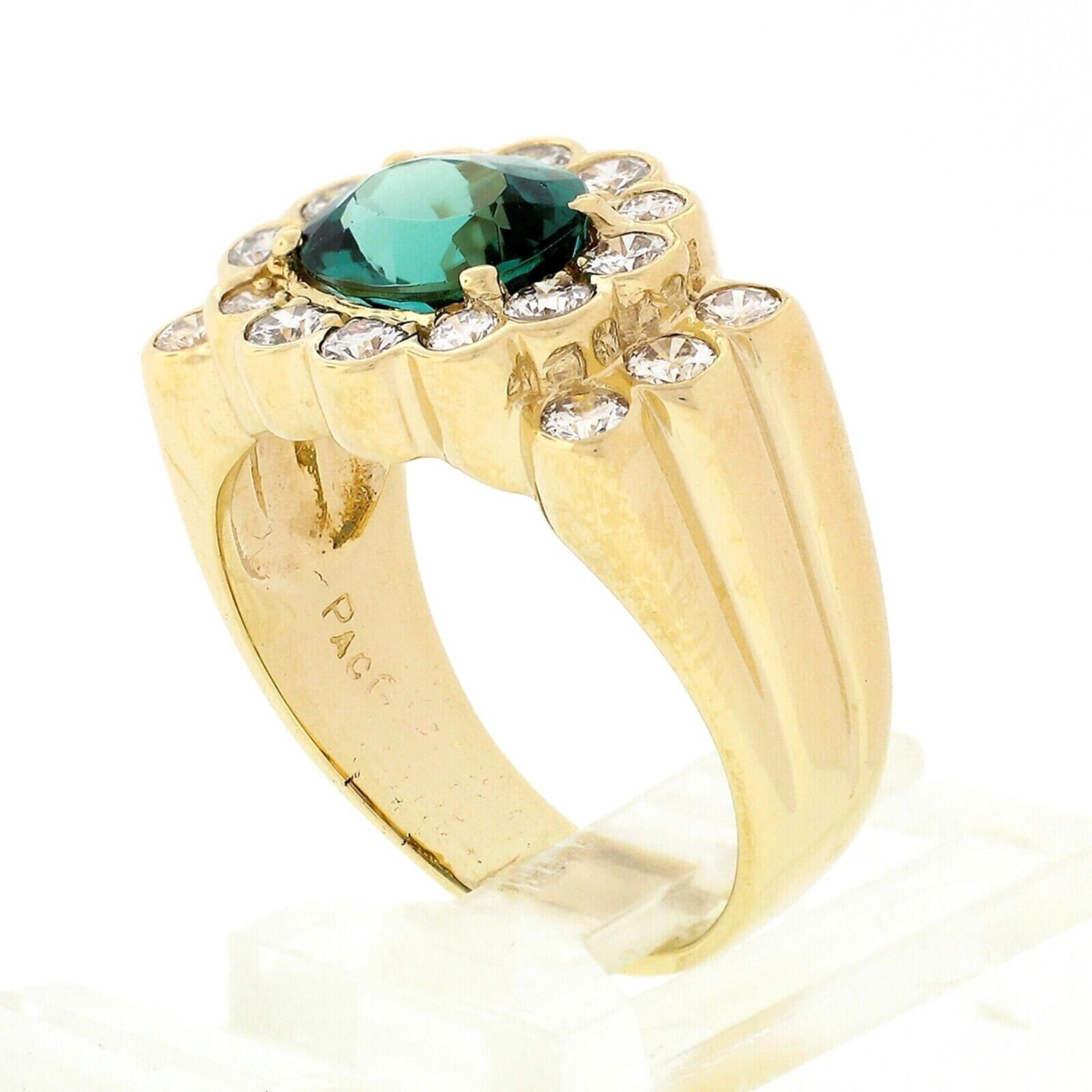 14K Yellow Gold 3.42ctw Sideways Oval Tourmaline Solitaire Diamond Cocktail Ring For Sale 2