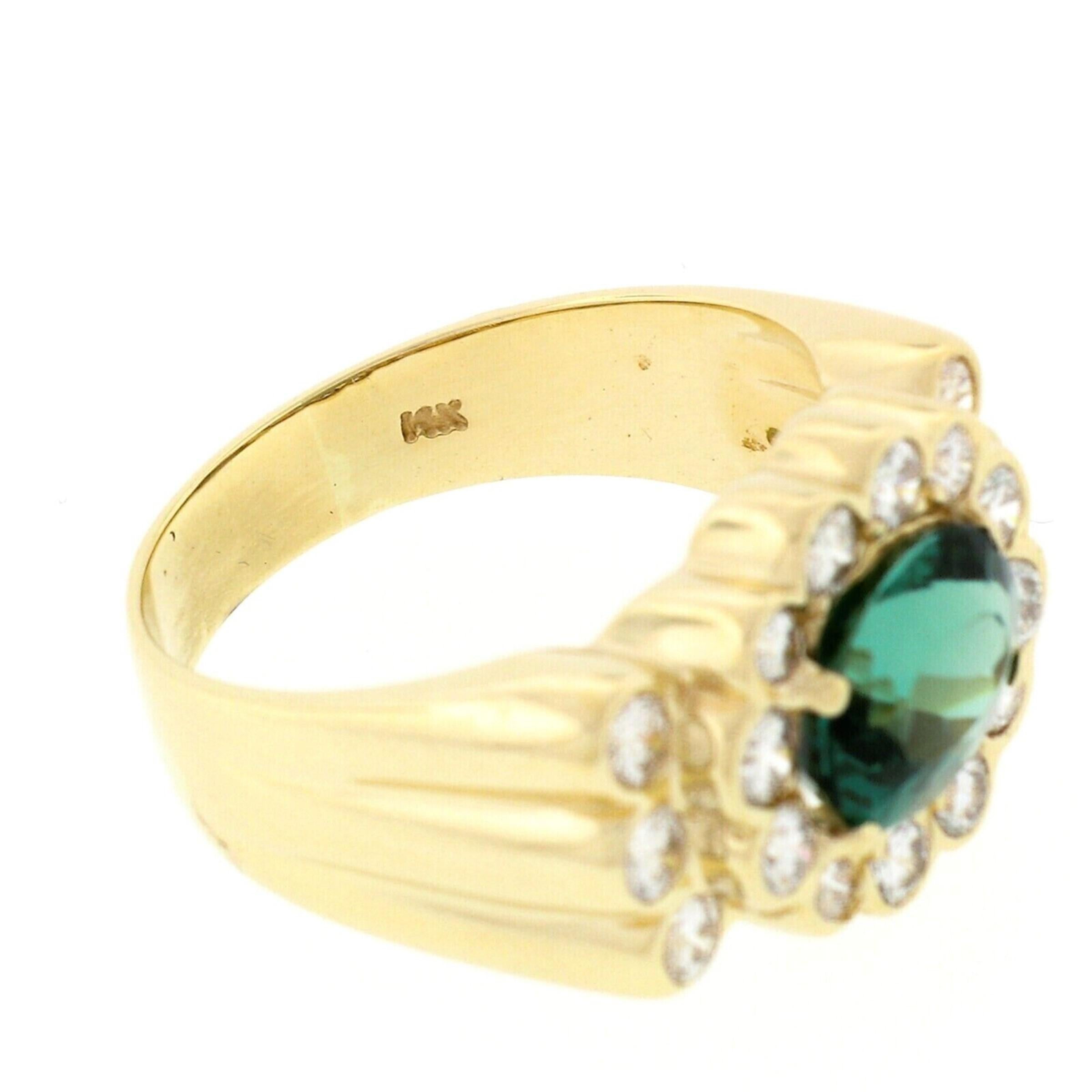 14K Gelbgold Cocktail-Ring, Solitär-Diamant, ovaler Turmalin, 3,42 Karat, Seitenschliff im Angebot 3
