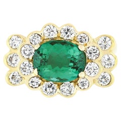 14K Yellow Gold 3.42ctw Sideways Oval Tourmaline Solitaire Diamond Cocktail Ring