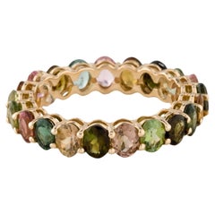 14K Yellow Gold 3.43ctw Multi-Color Tourmaline Ring, Size 6.5, Faceted Oval Tour