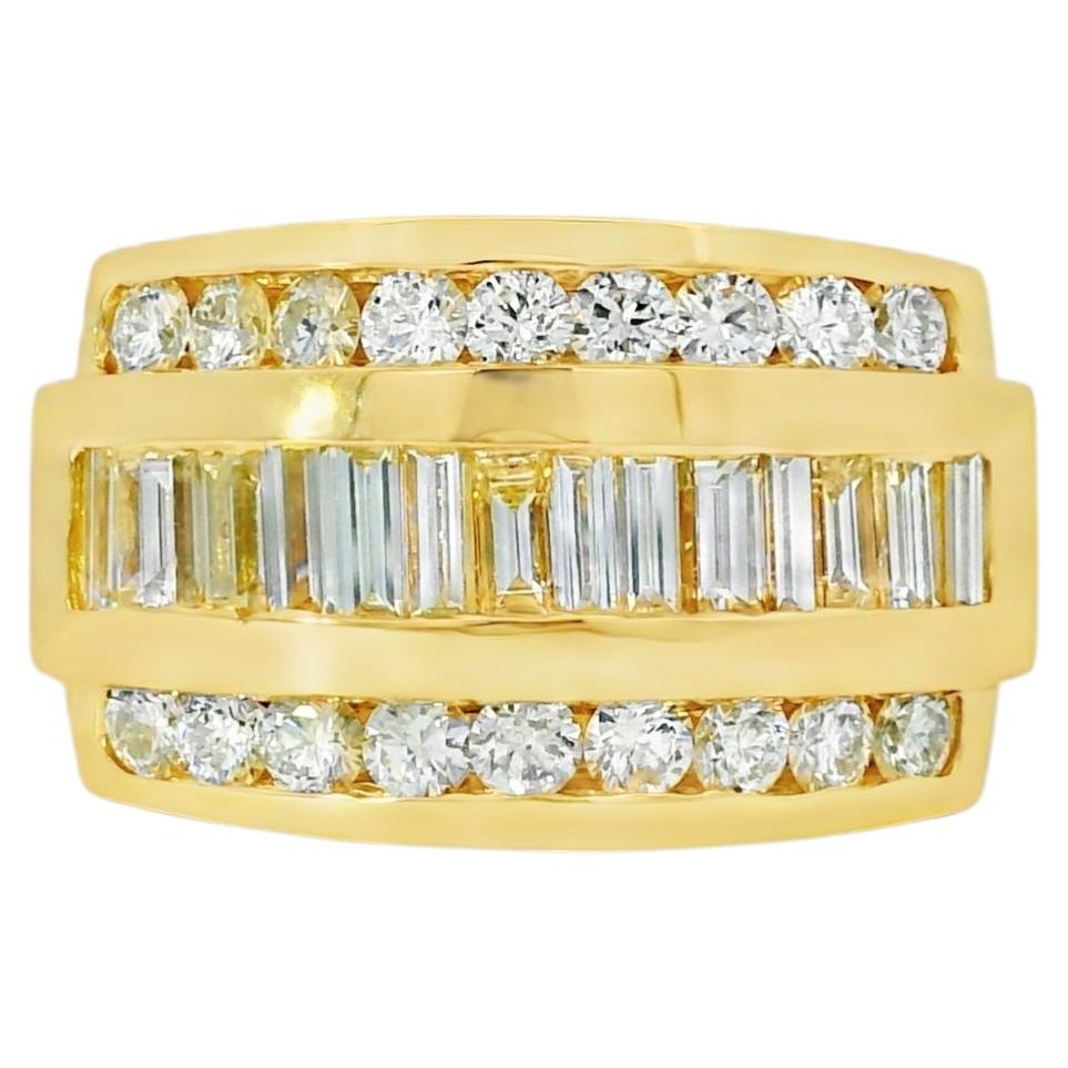 Anello in oro giallo 14k con diamante taglio baguette da 3,45 carati e diamante tondo Brilliante da 2,25 carati