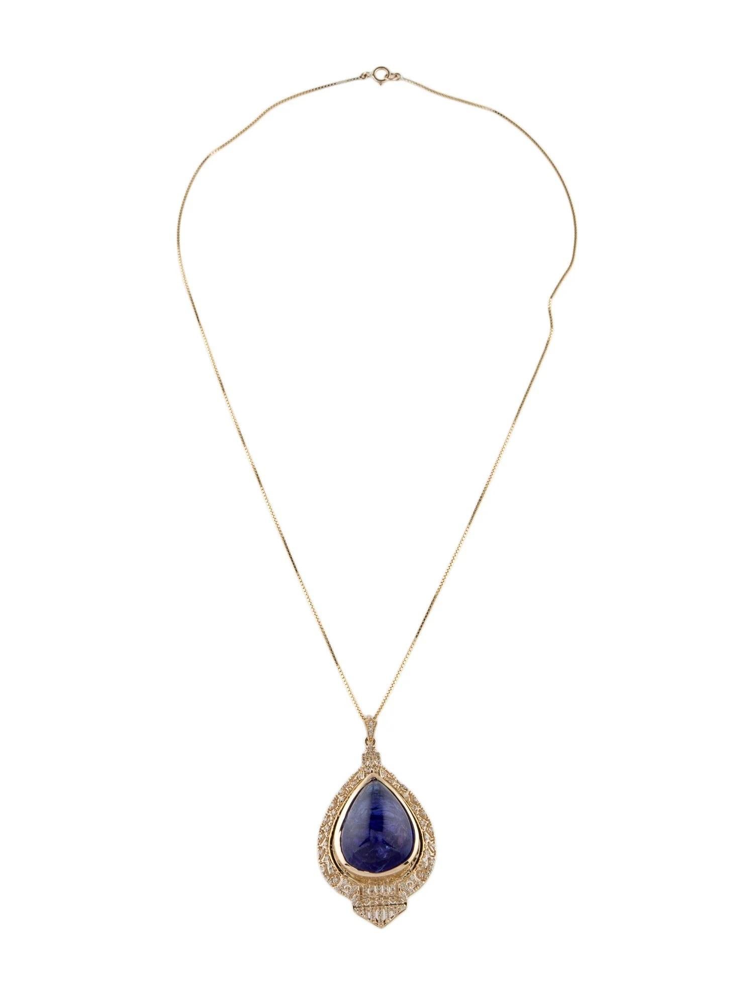 Artist 14K Yellow Gold 34.61ct Tanzanite & Diamond Pendant Necklace  Tanzanite Cabocho For Sale