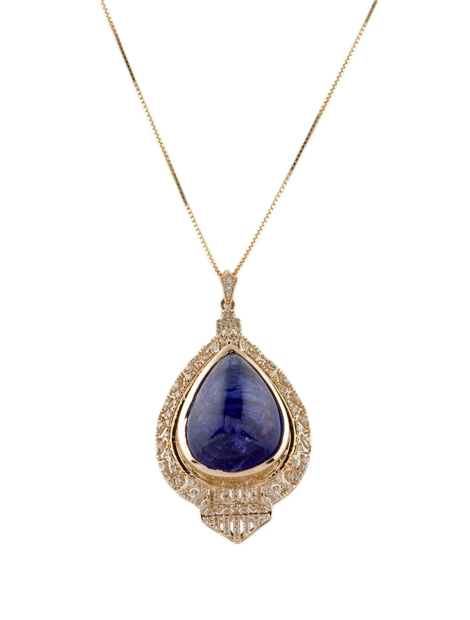 Cabochon 14K Yellow Gold 34.61ct Tanzanite & Diamond Pendant Necklace  Tanzanite Cabocho For Sale