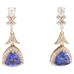 14K Yellow Gold 3.47ctw Tanzanite, Sapphire 
Diamond Drop Earrings
