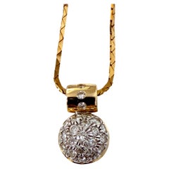 Collar Colgante Disco Cúpula Oro Amarillo 14K .35 Quilates Incrustado Diamantes 16"