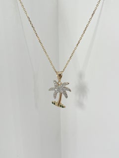 14K Yellow Gold .35 CTW Diamond Palm Tree with Emeralds