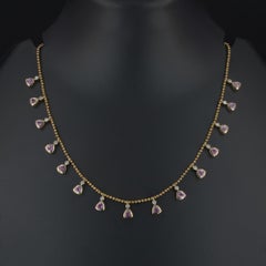 14K Yellow Gold 3.50 Ct Trillion Pink Sapphire & 0.45 Ct Diamond Fringe Necklace