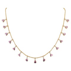14K Yellow Gold 3.50 Ct Trillion Pink Sapphire & 0.45 Ct Diamond Fringe Necklace