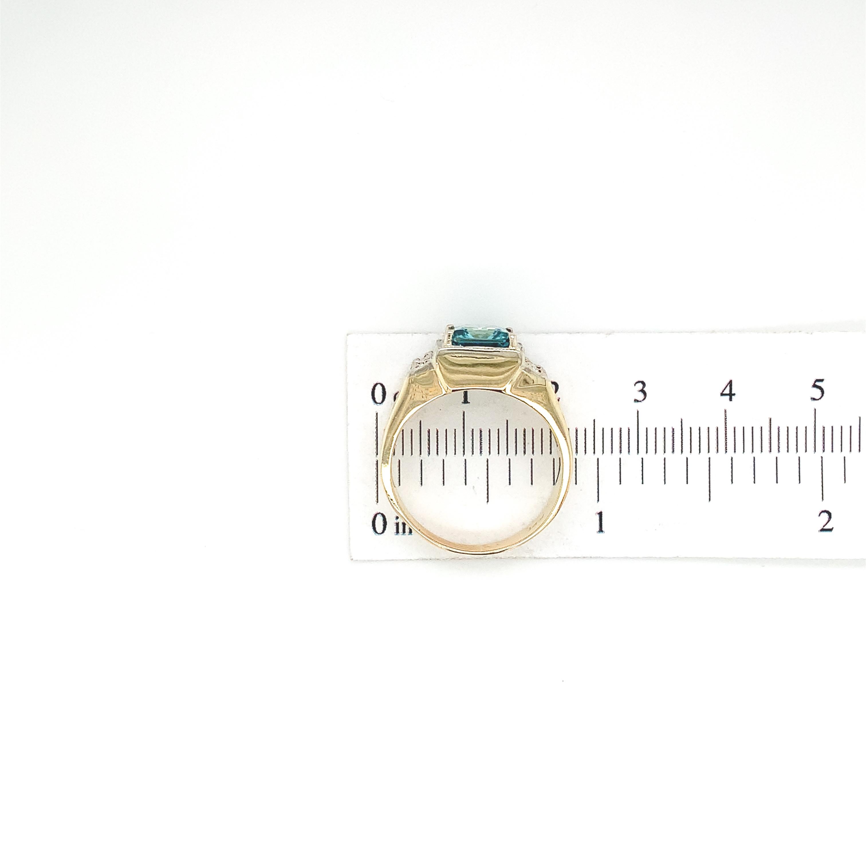 14K Gelbgold 3,55 Karat Blauer Zirkon Herrenring mit Diamanten Größe 8,75 6