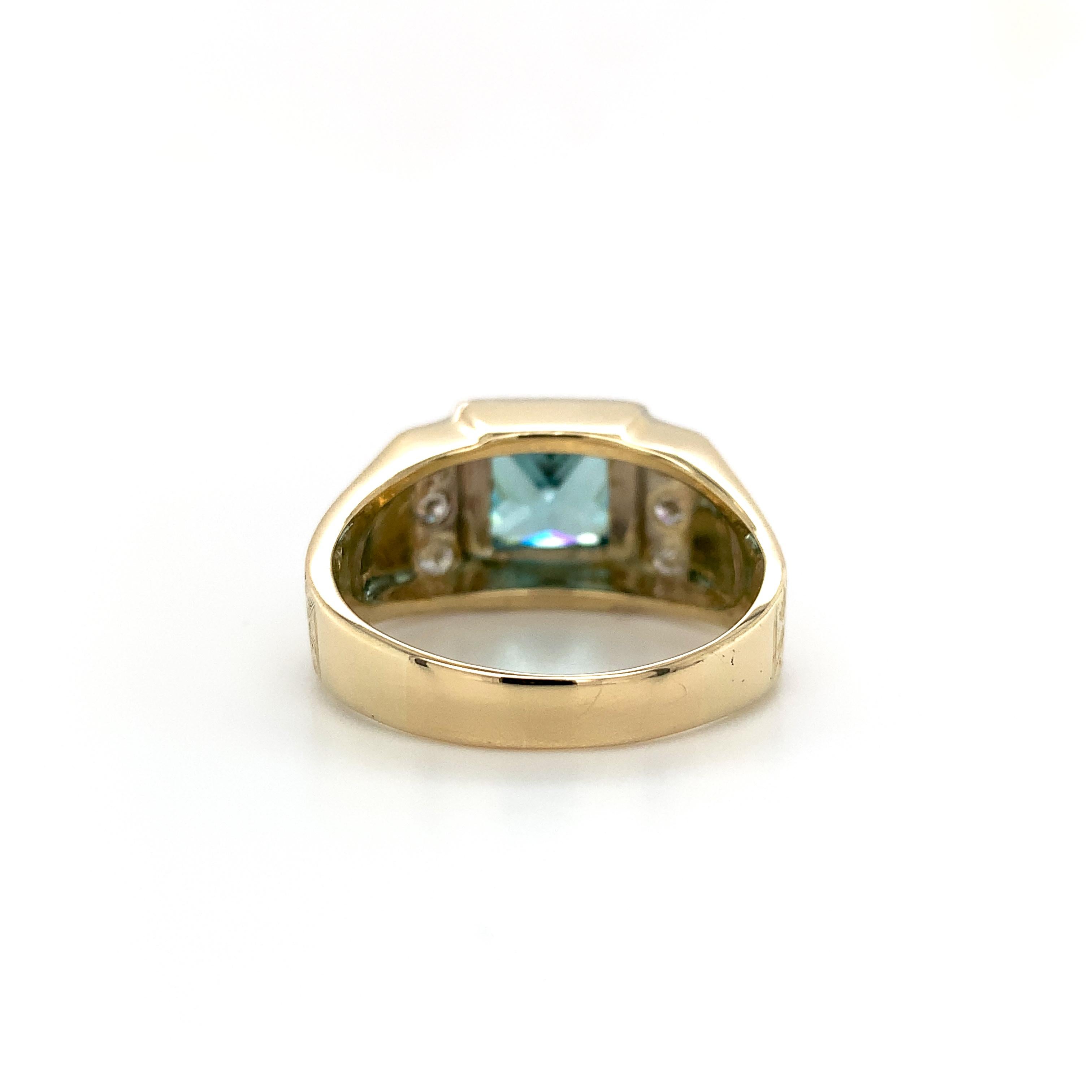14K Gelbgold 3,55 Karat Blauer Zirkon Herrenring mit Diamanten Größe 8,75 1