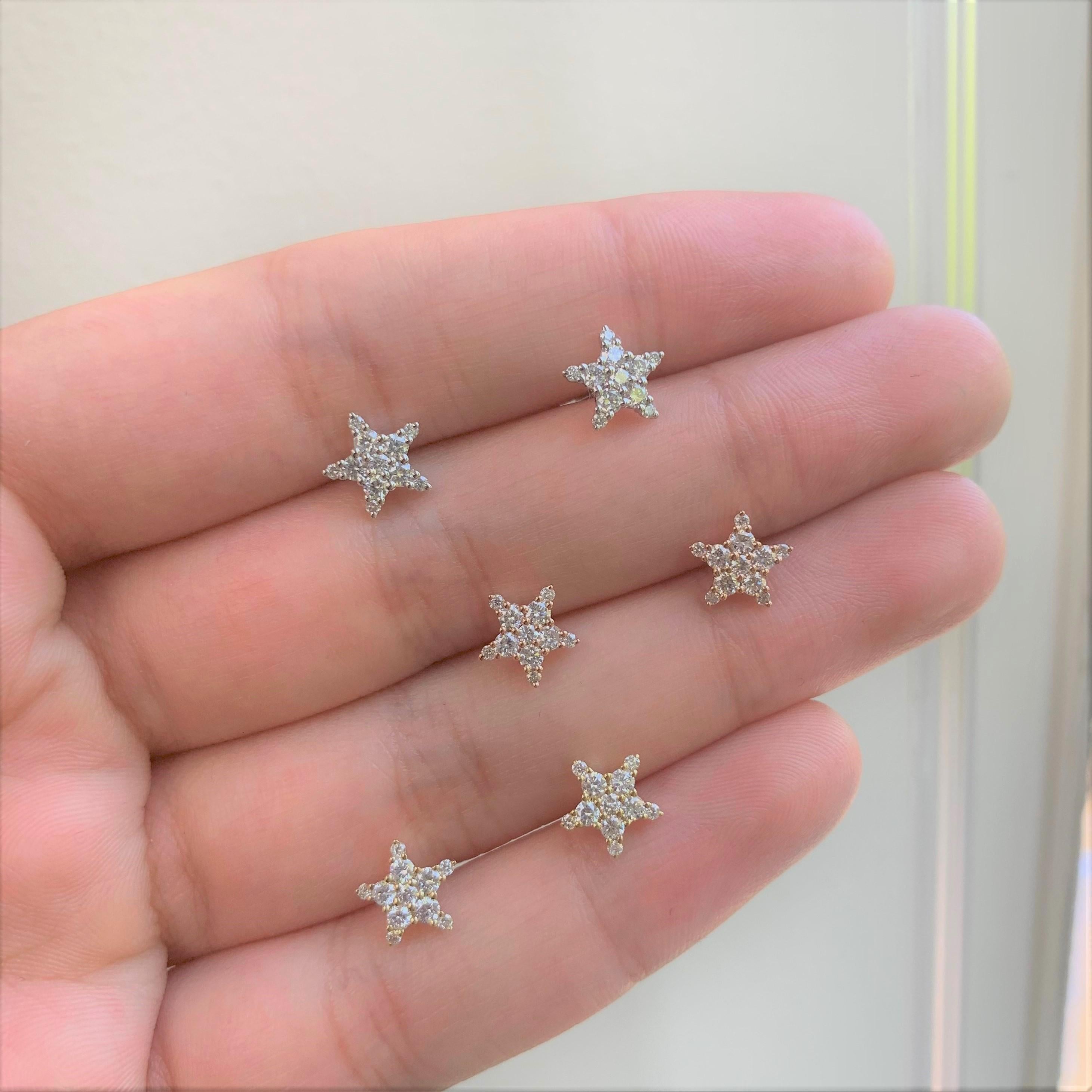 Contemporary 14K Yellow Gold .35ct Diamond Star Stud Earrings for Her For Sale