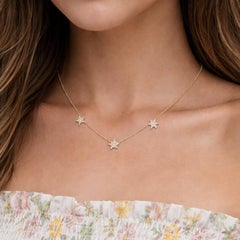 14k Yellow Gold .35ctw Diamond Cluster Star Snow Flake Station Necklace