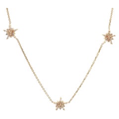 14k Yellow Gold .35ctw Diamond Cluster Star Snow Flake Station Necklace