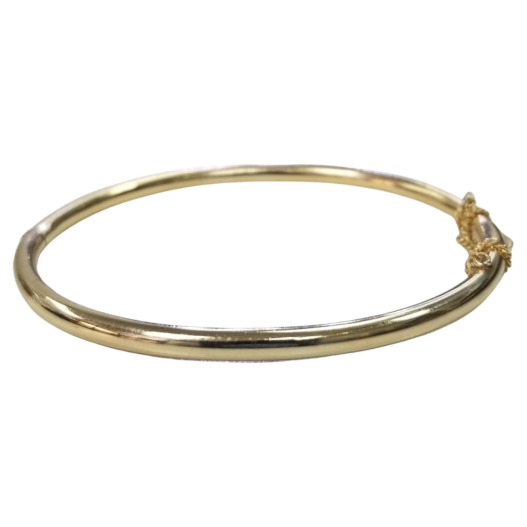 14k Yellow Gold  3.5mm Hollow Bangle Bracelet  with Safety Chain