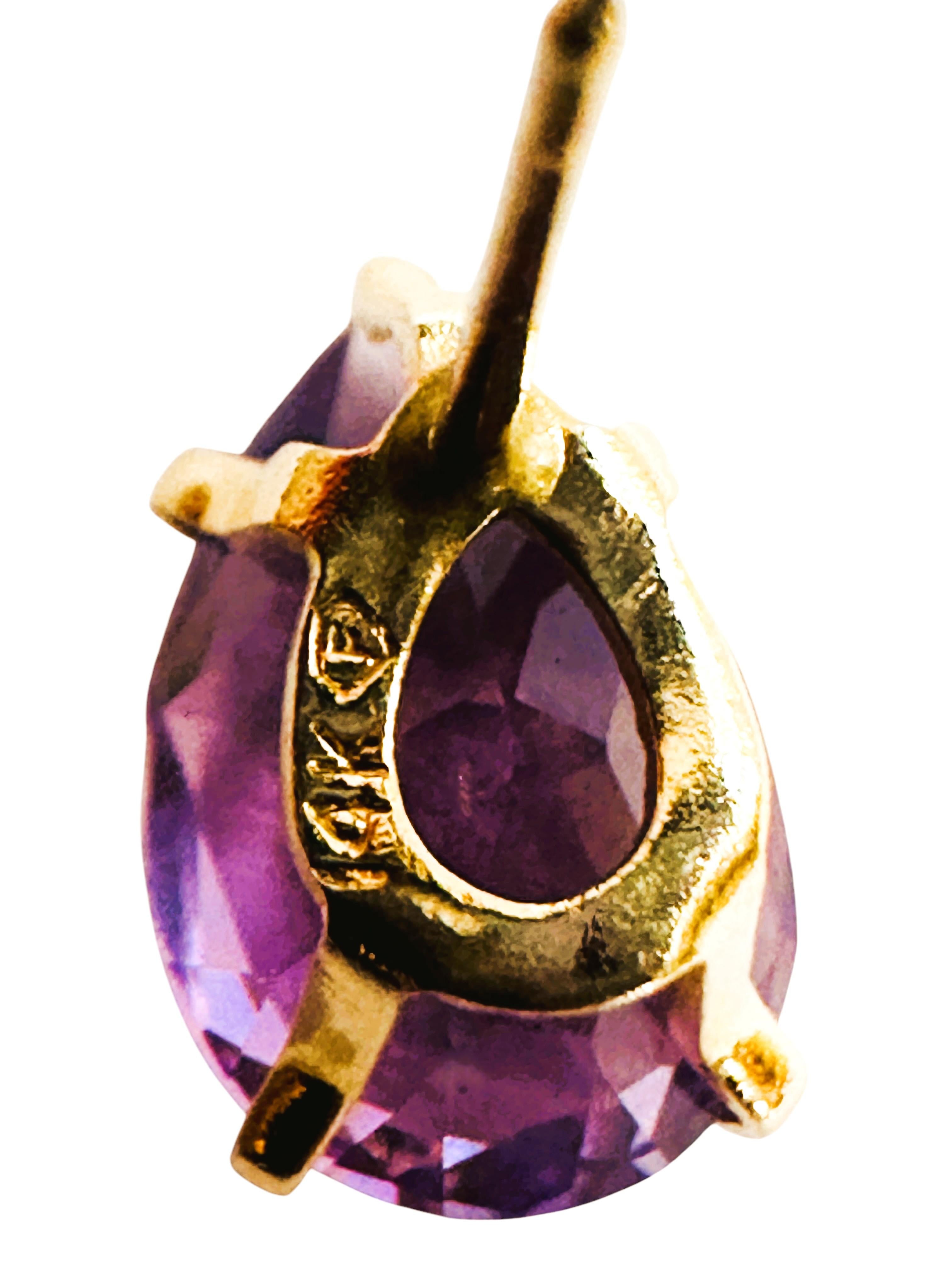 14k Gelbgold  3,6 Karat Violett Amethyst-Ohrstecker im Birnenschliff (Tropfenschliff)