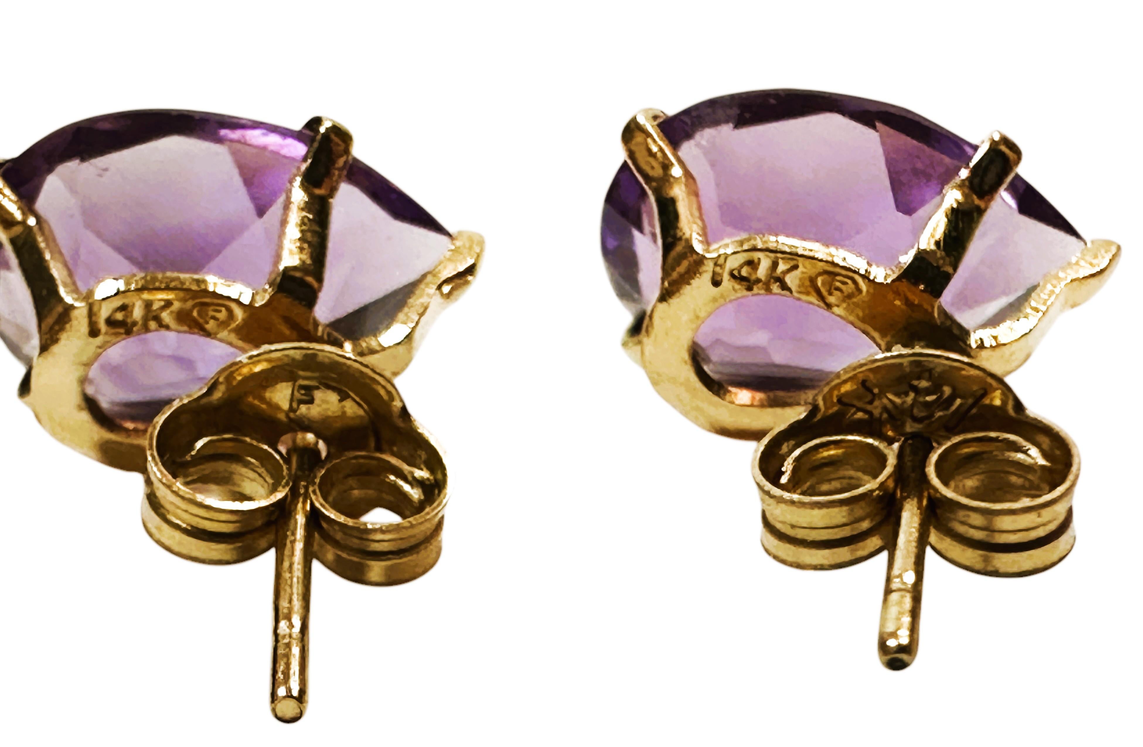 14k Gelbgold  3,6 Karat Violett Amethyst-Ohrstecker im Birnenschliff Damen