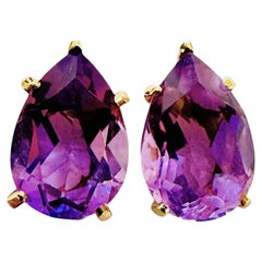 14k Gelbgold  3,6 Karat Violett Amethyst-Ohrstecker im Birnenschliff