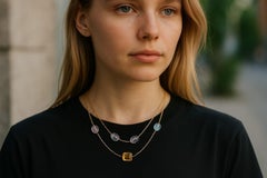 14K Gelbgold 36" Perle und Multi-Edelsteine Schichtung Halskette