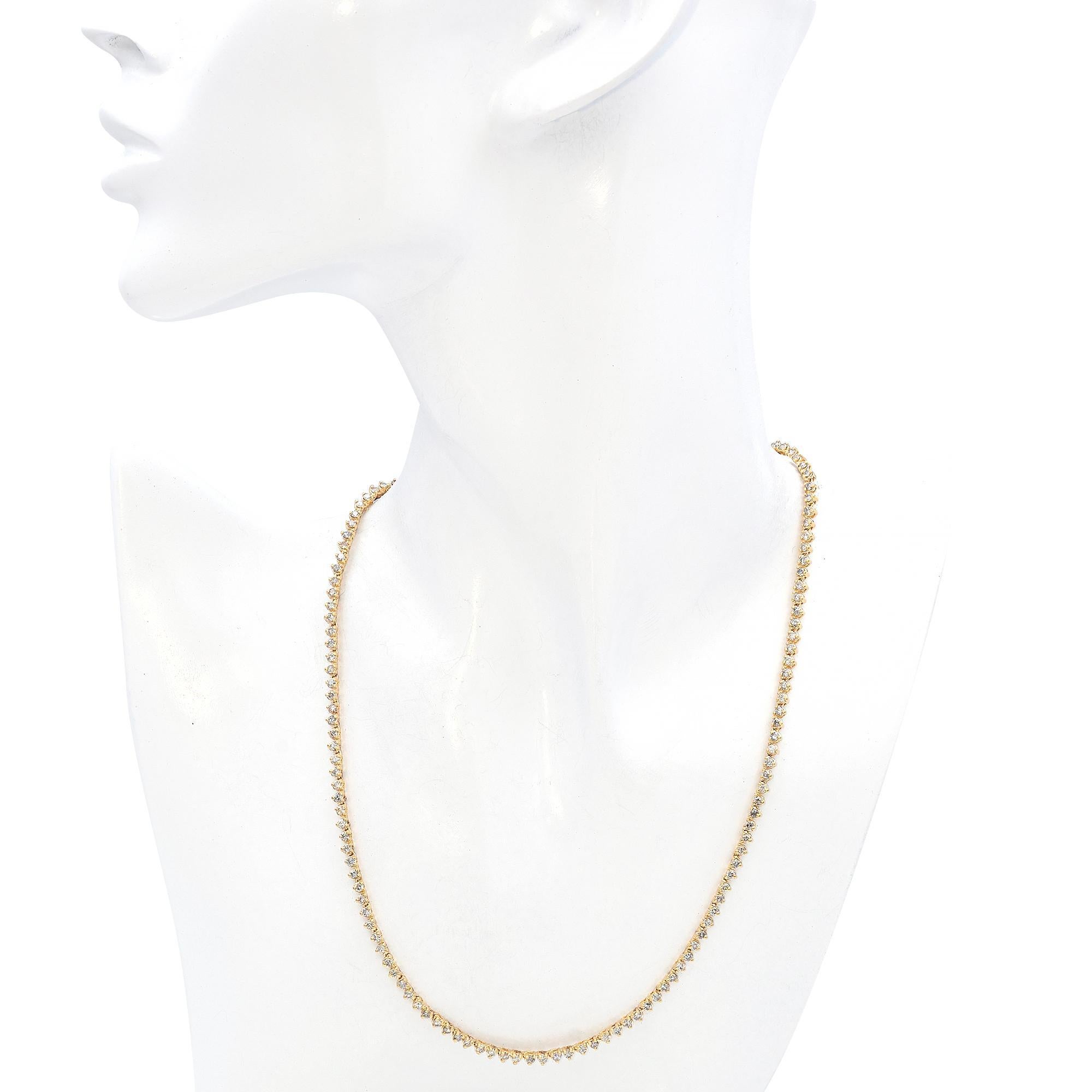 Uncut 14k Yellow Gold 3.62tcw Diamond Tennis Necklace For Sale