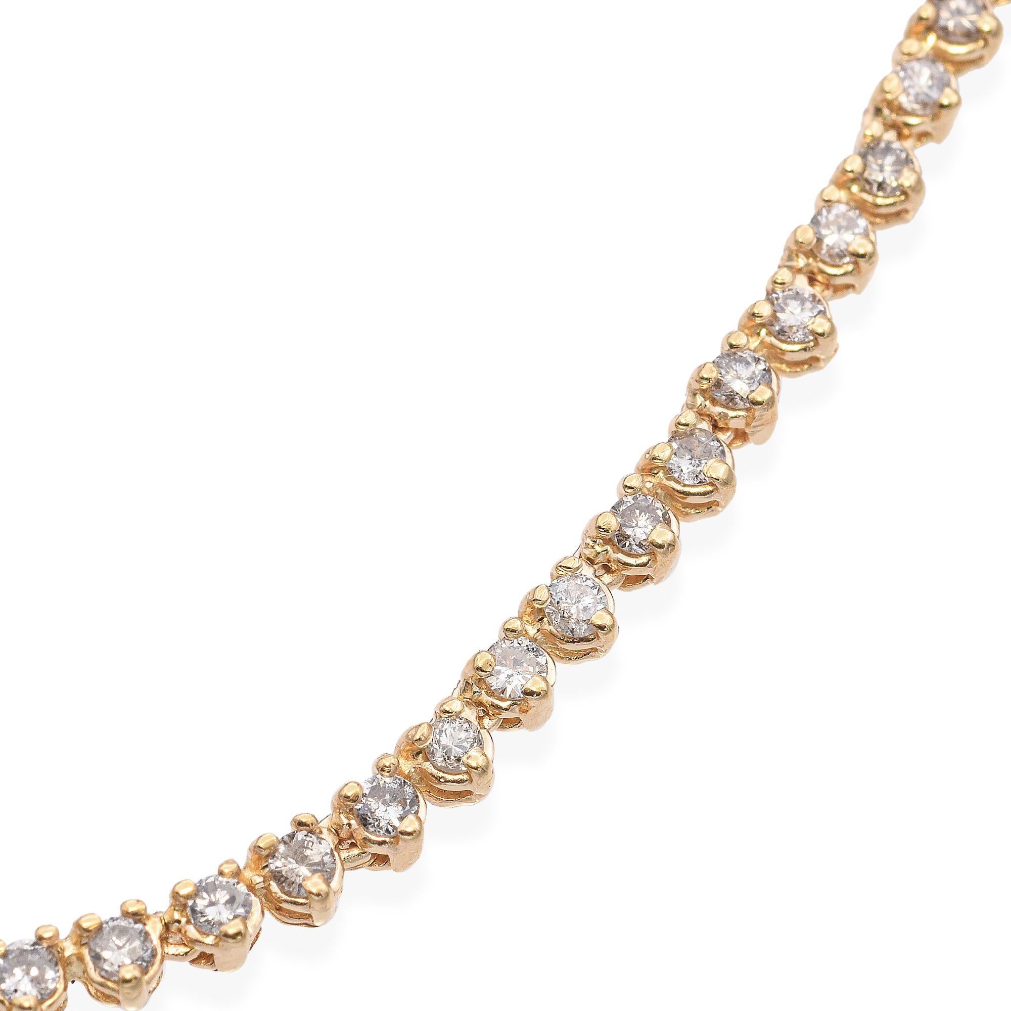 Women's 14k Yellow Gold 3.62tcw Diamond Tennis Necklace For Sale