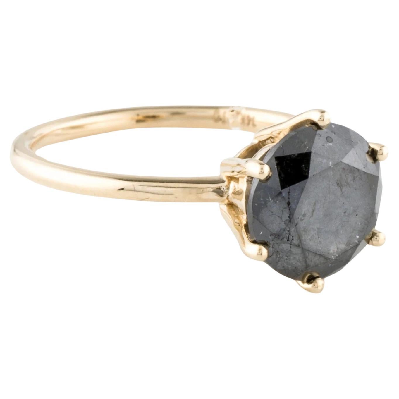 14K Yellow Gold 3.65ct Black Diamond Solitaire Cocktail Ring, Size 7