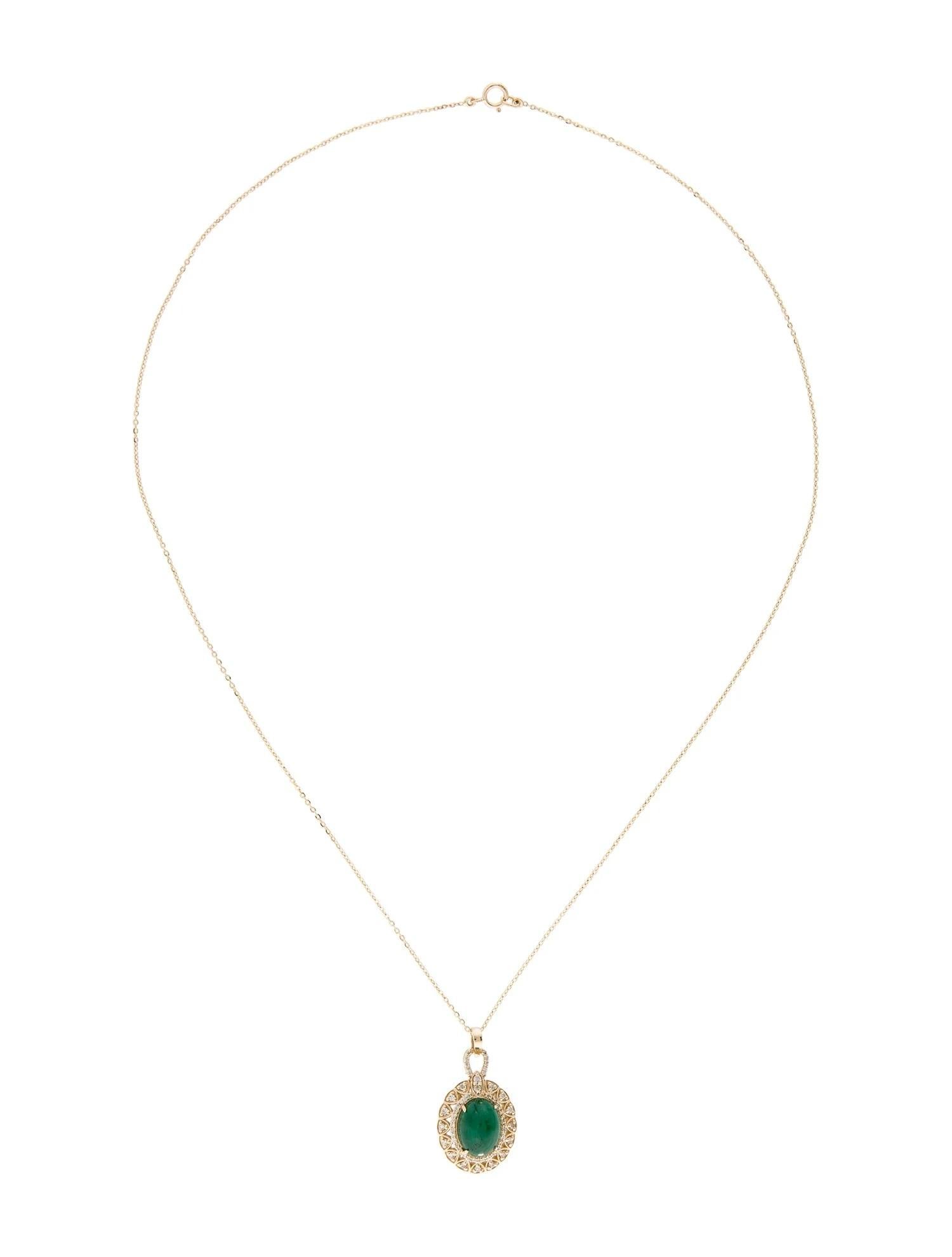 Artist 14K Yellow Gold 3.65ct Emerald and Diamond Pendant Necklace For Sale