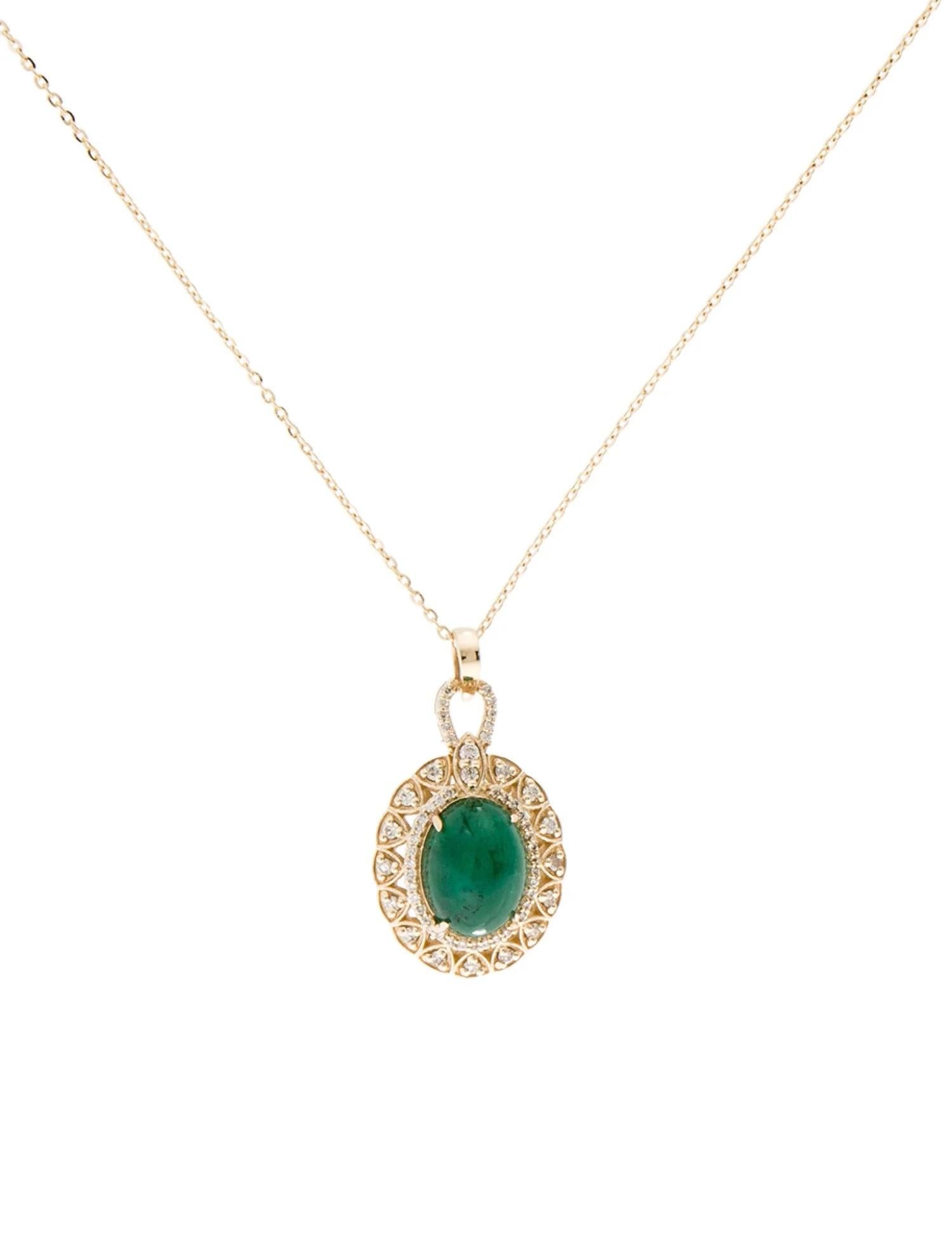 Emerald Cut 14K Yellow Gold 3.65ct Emerald and Diamond Pendant Necklace For Sale