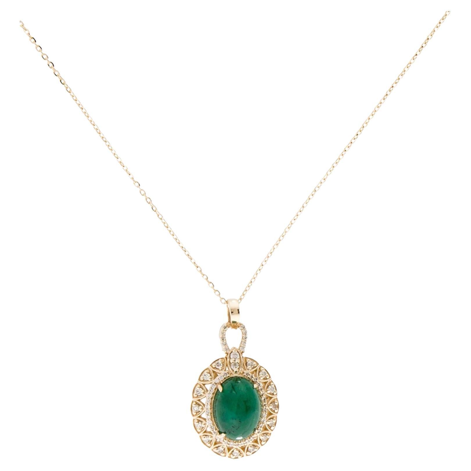 14K Yellow Gold 3.65ct Emerald and Diamond Pendant Necklace