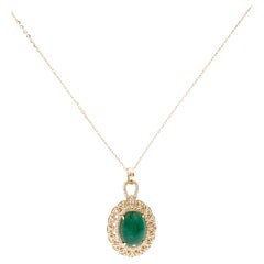 Collana con ciondolo in oro giallo 14K con smeraldo e diamante da 3,65 carati