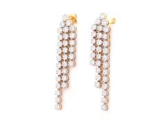 14K Yellow Gold 3.66 Cts Round Natural Diamond Triple-Row Tassel Earrings