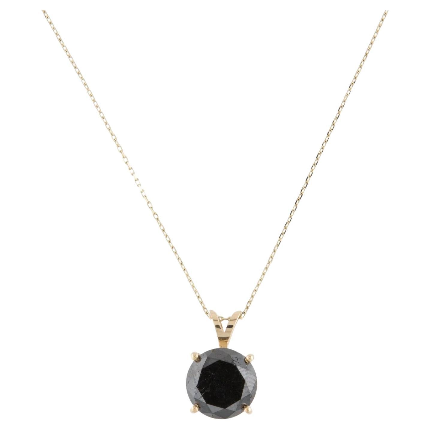 14K Yellow Gold 3.68ct Black Diamond Solitaire Pendant Necklace