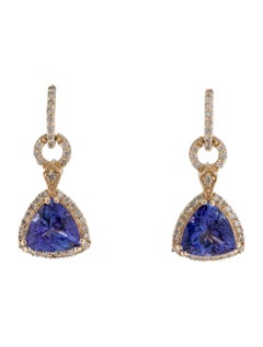 14K Yellow Gold 3.69ctw Tanzanite 
Diamond Drop Earrings, Triangular Brilliant