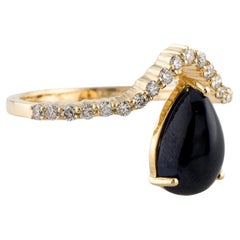 Cocktail en or jaune 14 carats, saphir en forme de poire de 3,70 carats et diamants de 0,32 carat