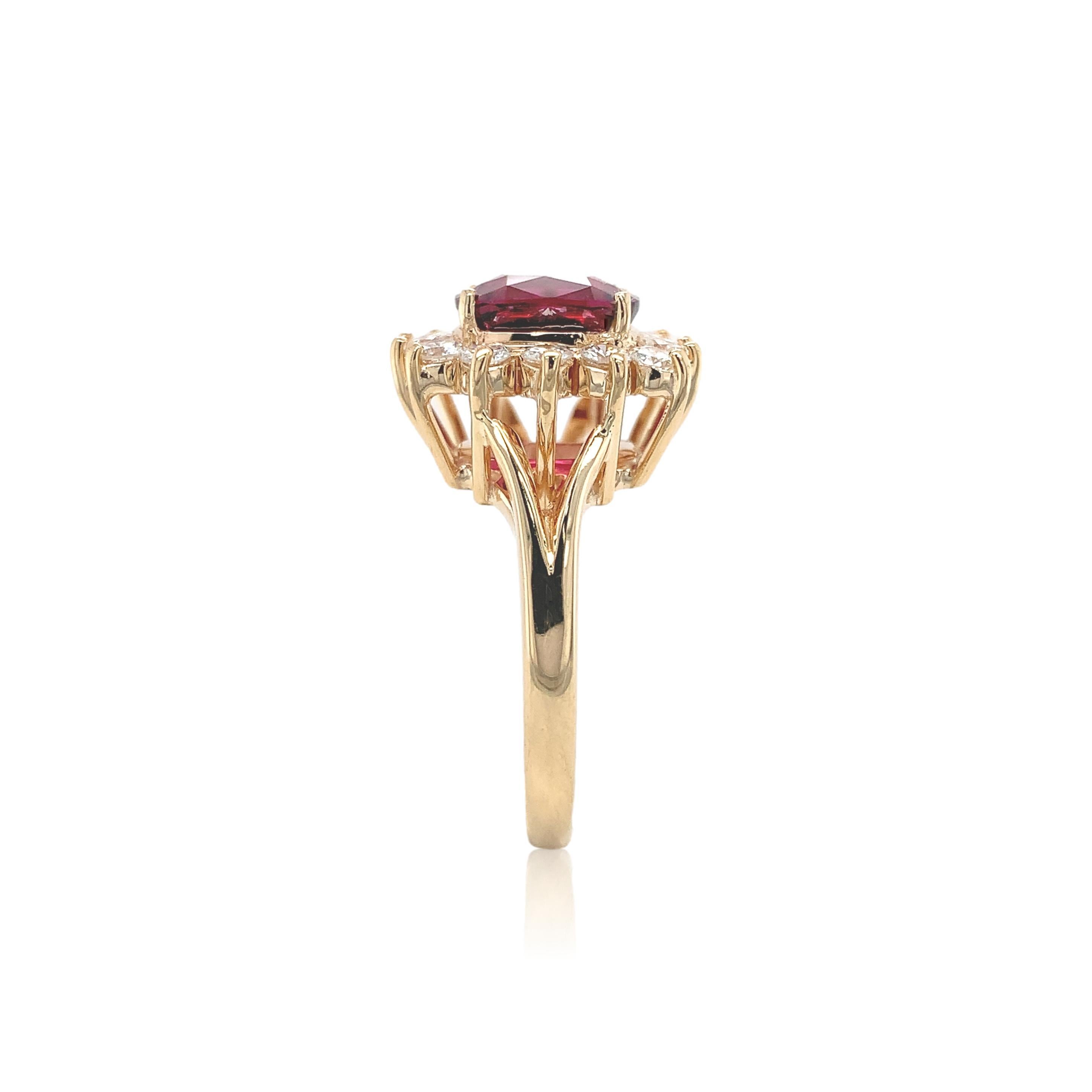 Cushion Cut 14K Yellow Gold 3.75 carat Garnet Ring with Diamond Halo