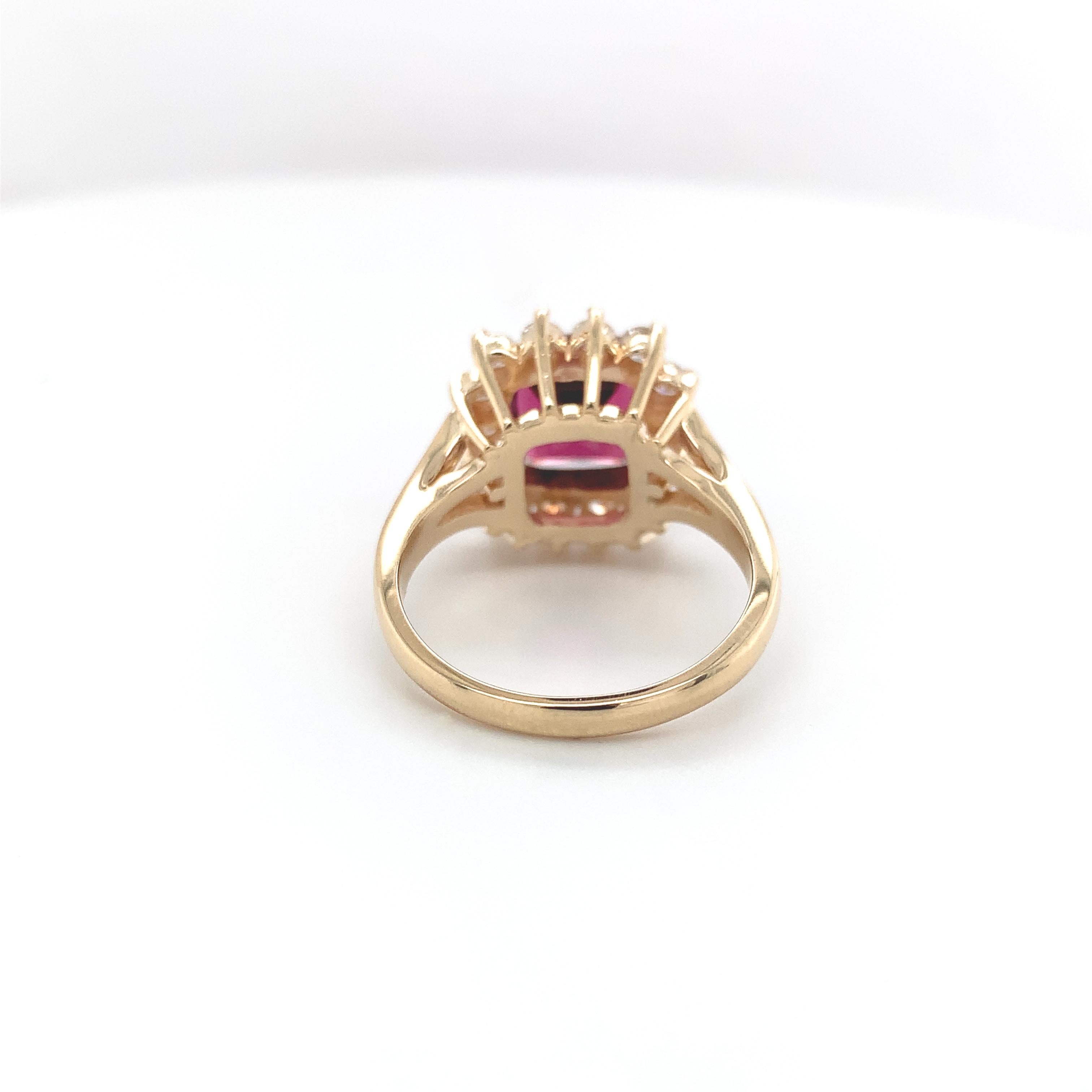 14K Yellow Gold 3.75 carat Garnet Ring with Diamond Halo In Good Condition In Big Bend, WI