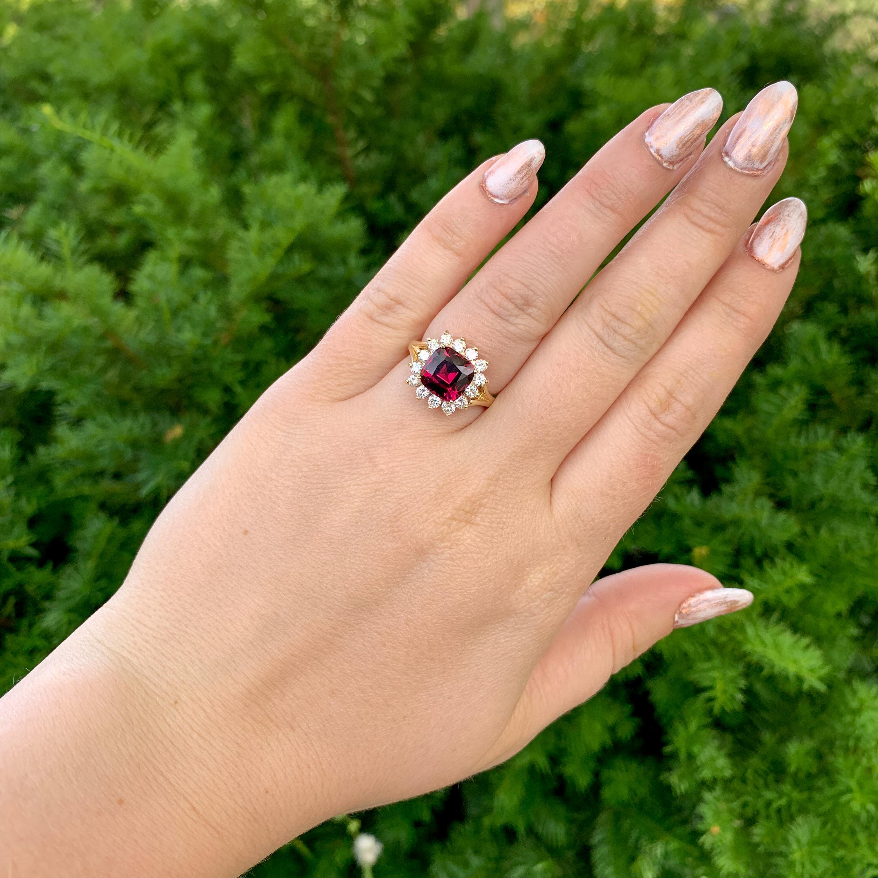 14K Yellow Gold 3.75 carat Garnet Ring with Diamond Halo 1