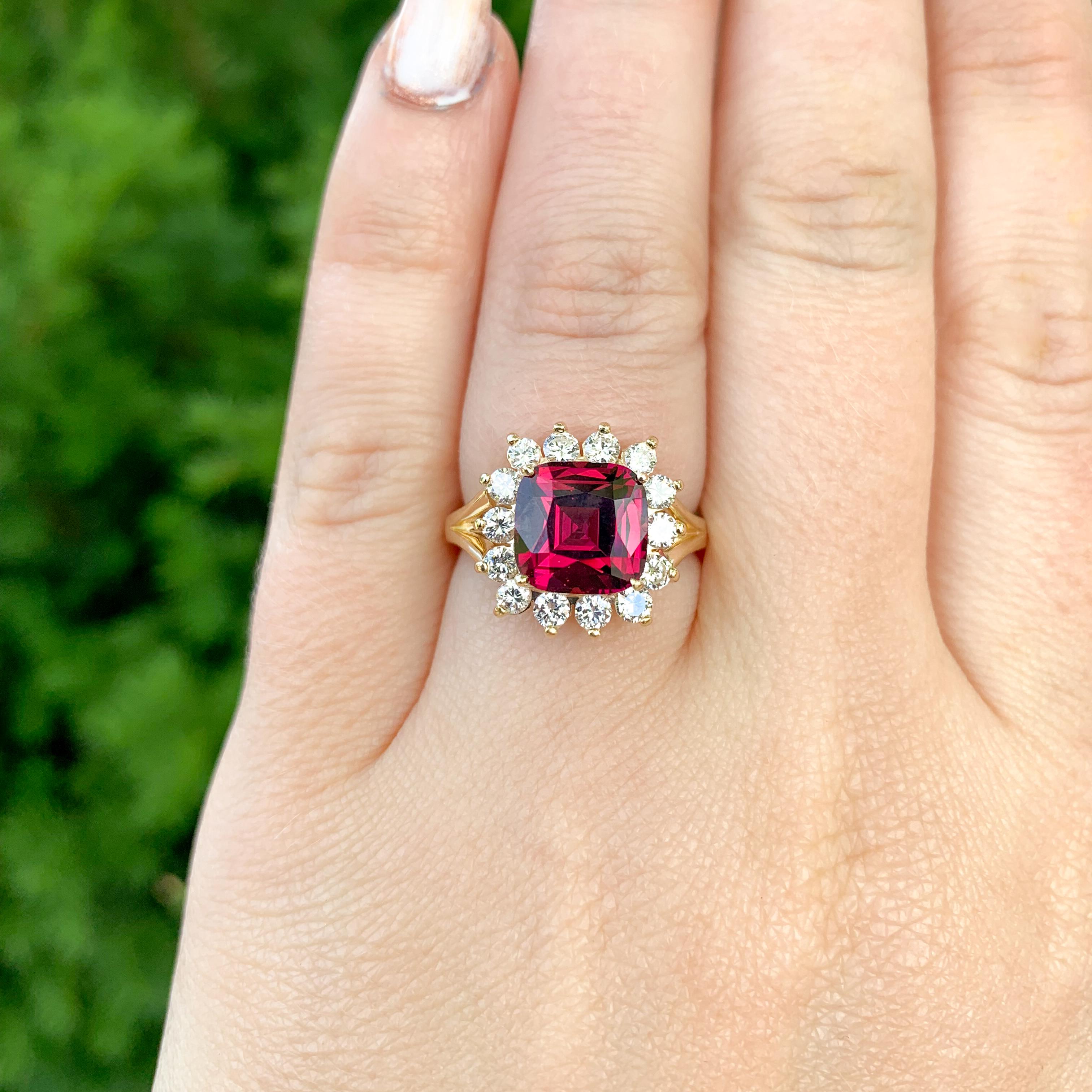 14K Yellow Gold 3.75 carat Garnet Ring with Diamond Halo 2